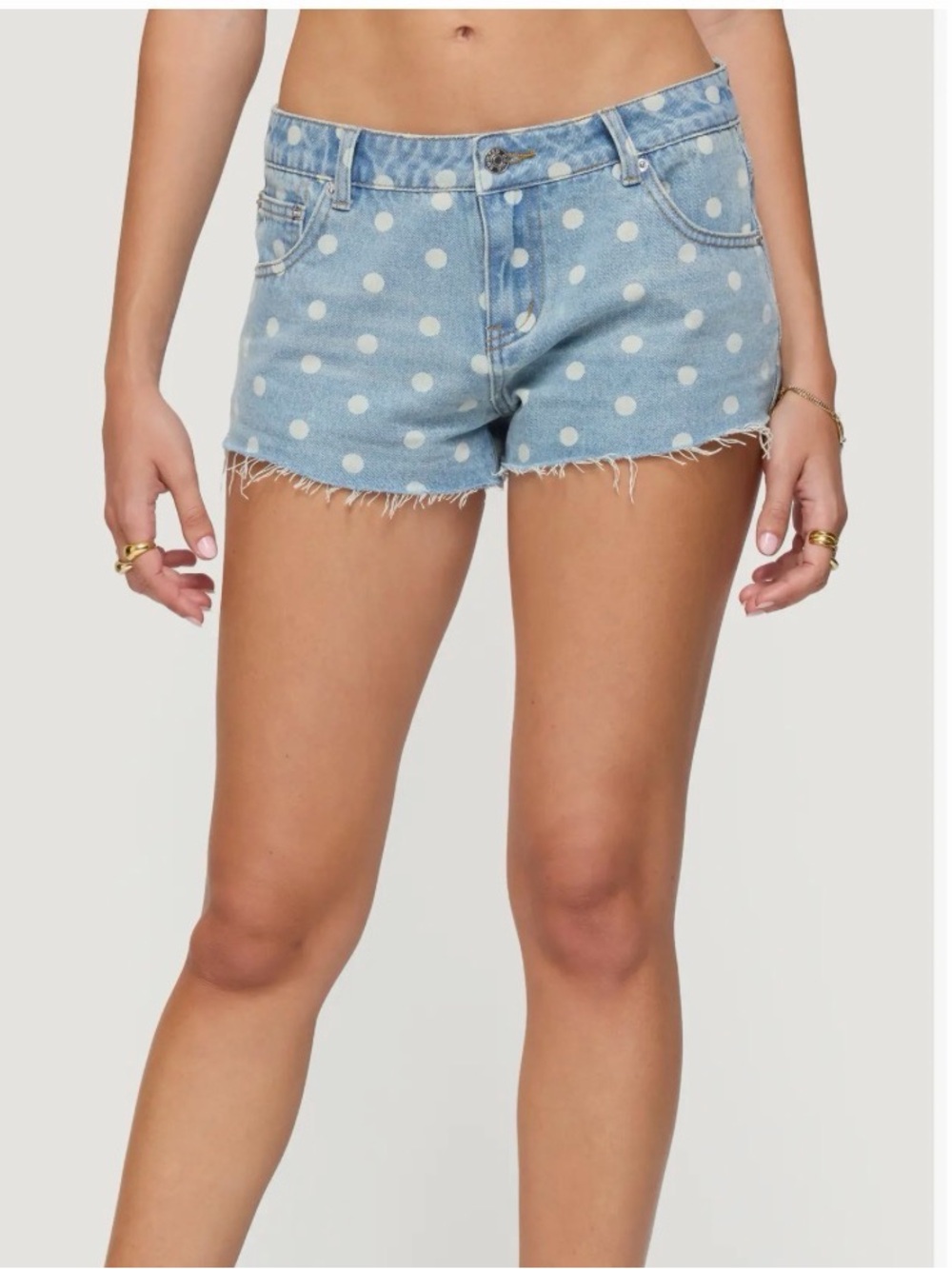 Edikted Women’s Light Blue Polka Dot micro Denim Shorts